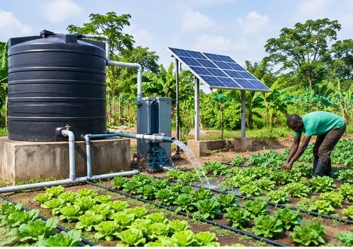 Solar-powered irrigation system on a Liberian farm